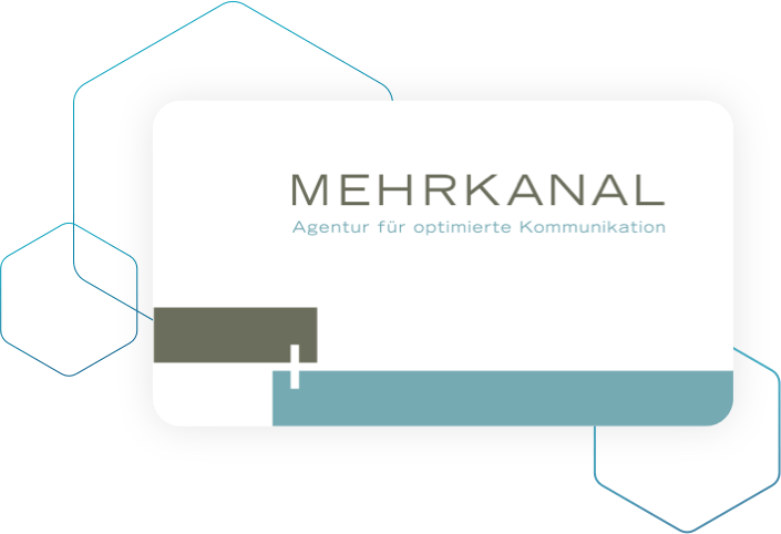 Eine Visitenkarte mit der Aufschrift MEHRKANAL Agentur für optimierte Kommunikation