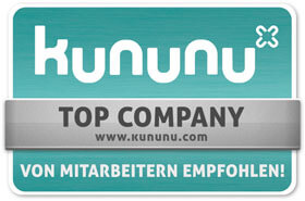 Schild, das die Arbeitnehmerempfehlung von MEHRKANAL über Kununu zeigt 